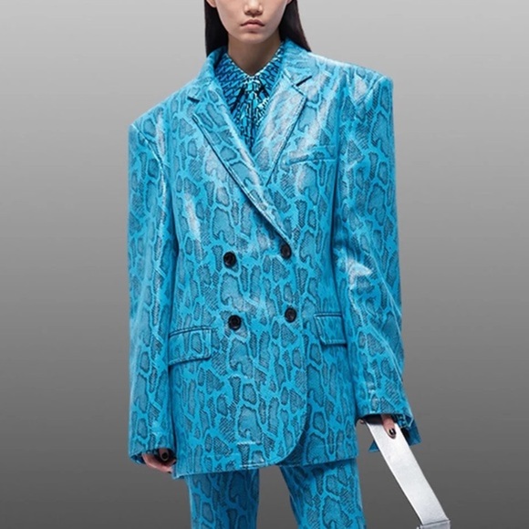 Annakiki Oversized Double Breasted Snake Skin Faux Leather Blazer - Picture 1 of 12